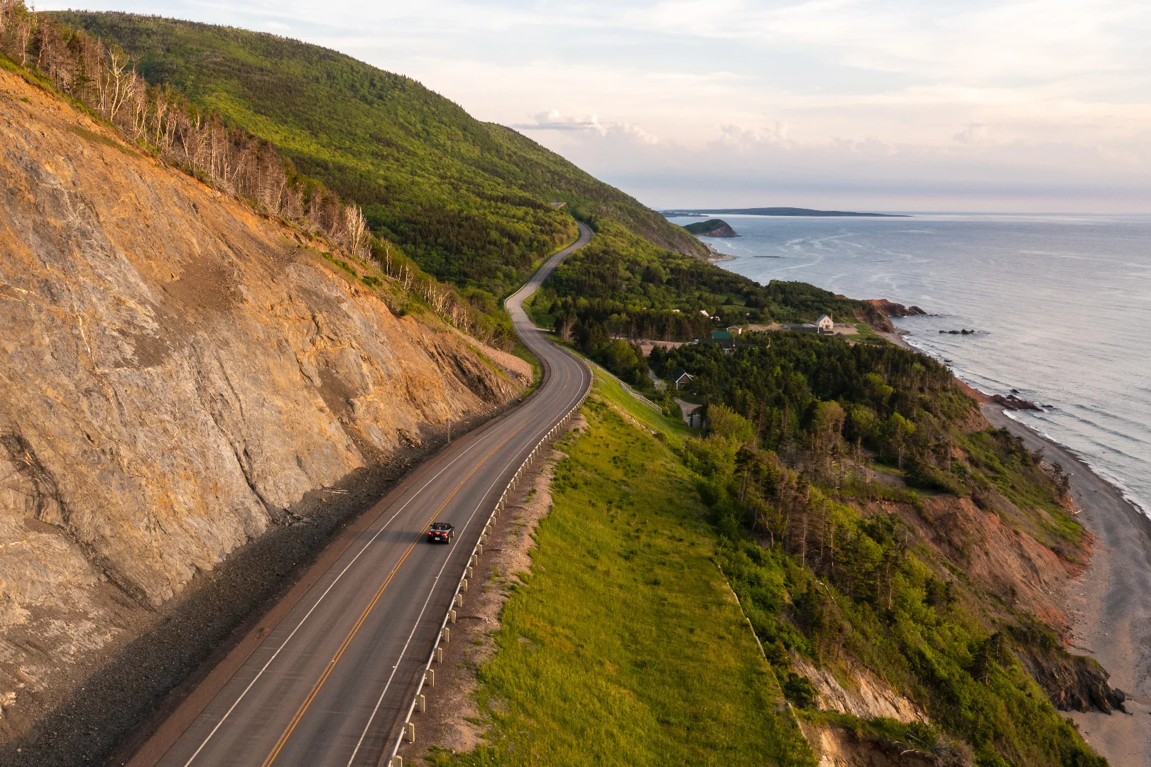 The Cabot Trail winding along the Cape Breton coastline