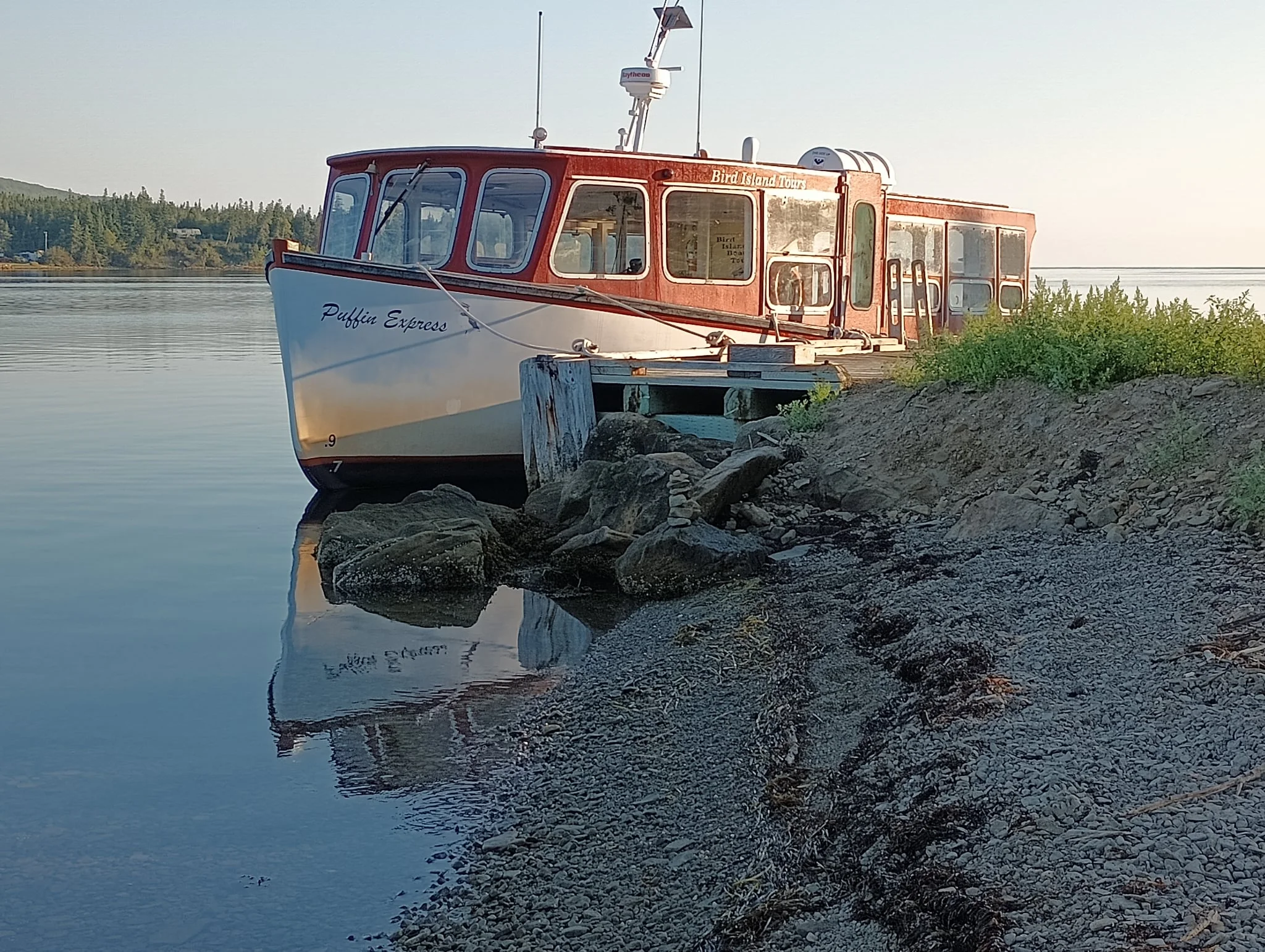 The Puffin Express tour boat docked at the Bird Island Boat Tours wharf