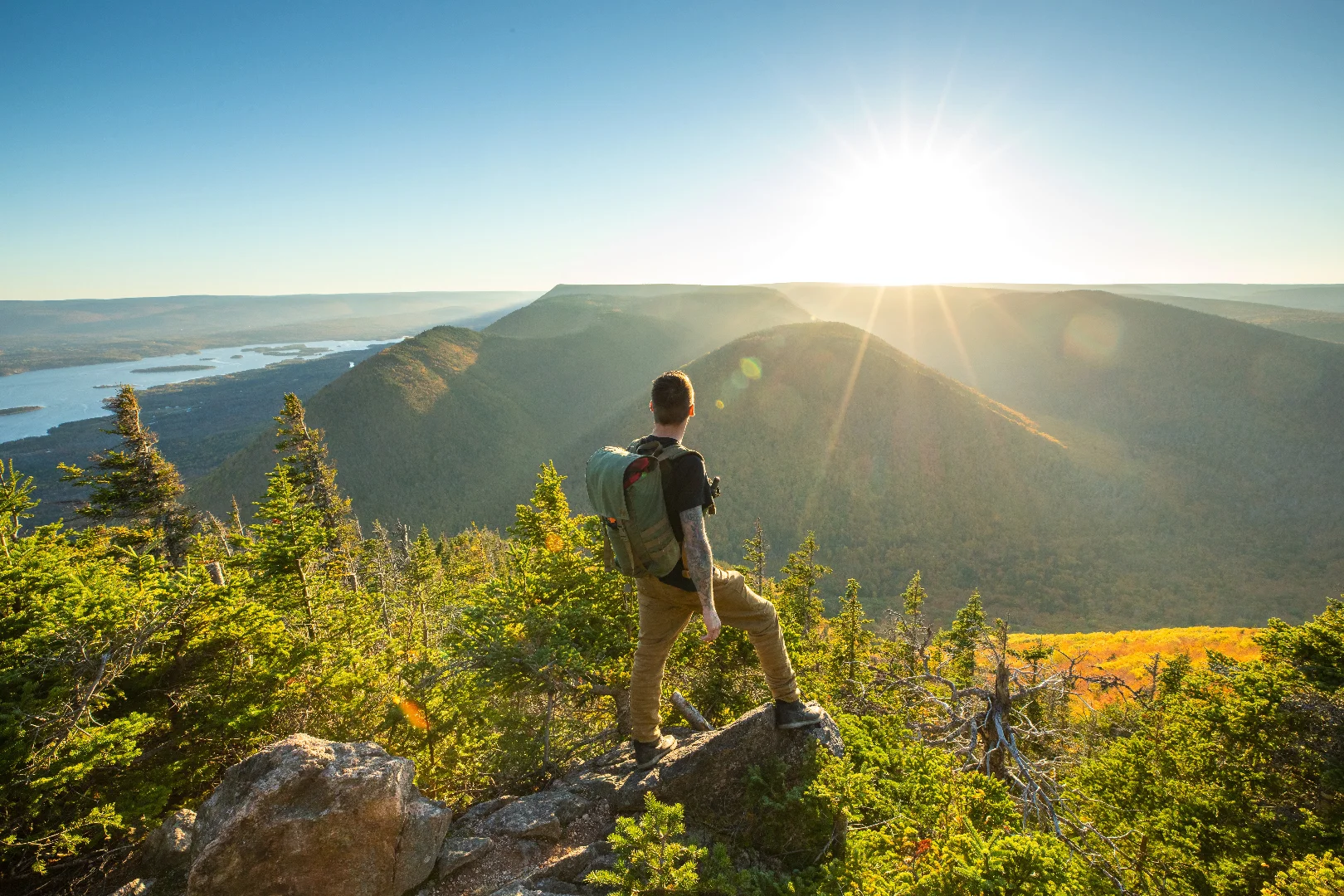Hiker on Sugarloaf Mountain along the Cabot Trail, Cape Breton
